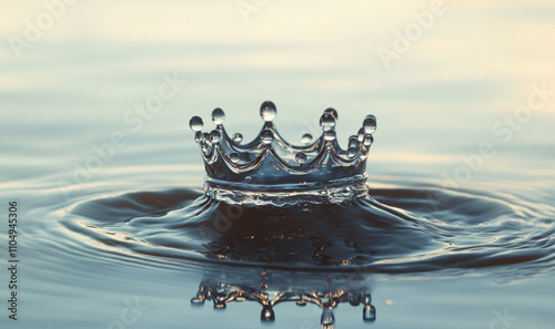 A crown bouncing freely over calm water with an uneven, freeform shape photo