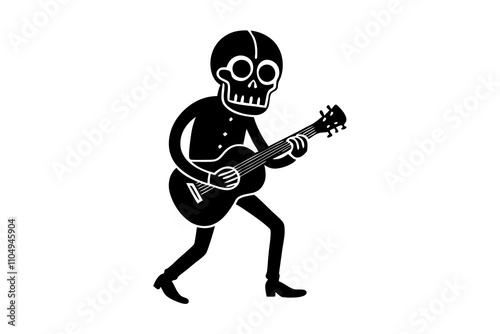 Skull Playing Guitar Silhouette Vector Illustration