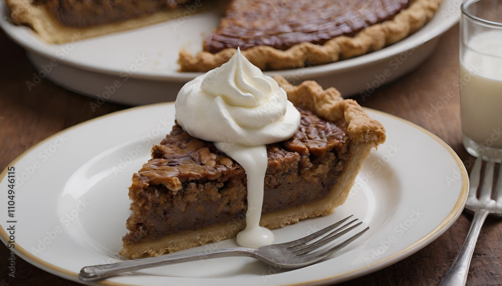 slice of oatmeal pie on a plate with whipped cream on top slice of oatmeal pie on a plate with whipped cream on top
