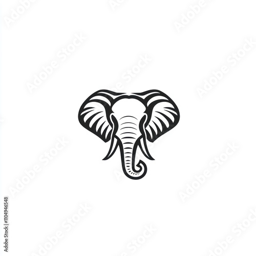 Stylized elephant head illustration, black and white. (1) photo