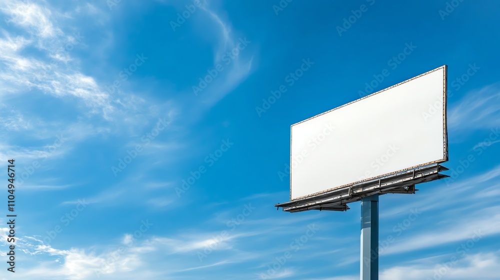 Blank billboard against a blue sky with clouds.