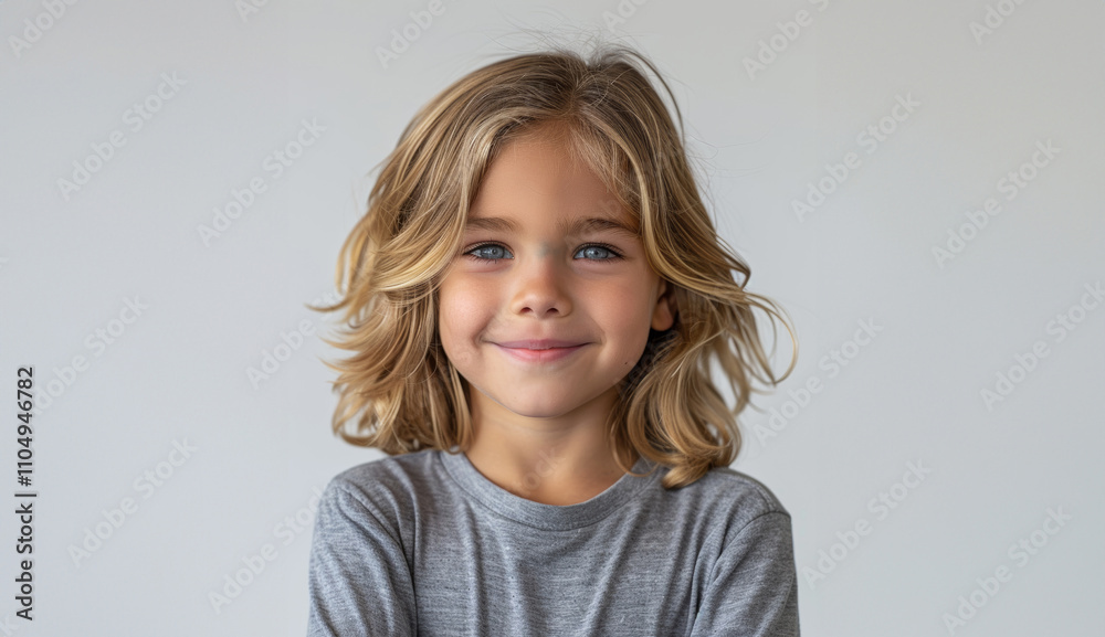 A young blonde child with long hair smiles gently, wearing a white shirt, against a neutral light background. The child’s soft expression and natural look create a warm, calm atmosphere. A young blonde child with long hair smiles gently, wearing a white shirt, against a neutral light background. The child’s soft expression and natural look create a warm, calm atmosphere.