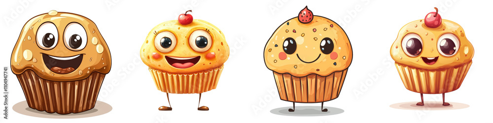 Cartoon muffin character isolated on a white background. collection set png. Cartoon muffin character isolated on a white background. collection set png.