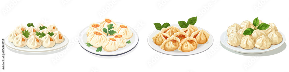 Flat style illustration of dumplings, isolated on a white background. collection set png. Flat style illustration of dumplings, isolated on a white background. collection set png.