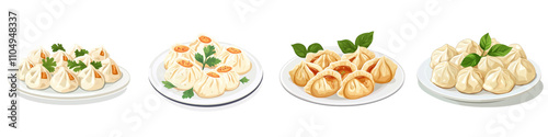 Flat style illustration of dumplings, isolated on a white background. collection set png.