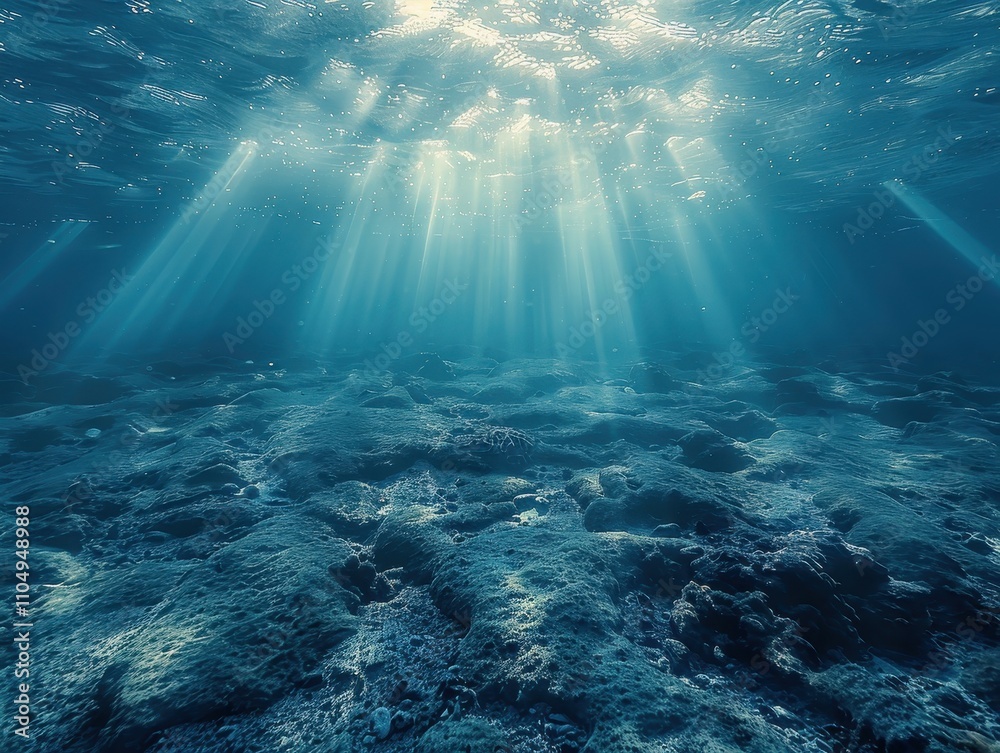 Sunbeams Illuminate Ocean Floor Rocky Landscape Sunbeams Illuminate Ocean Floor Rocky Landscape