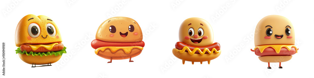 Cartoon hot dog character isolated on a white background. collection set png. Cartoon hot dog character isolated on a white background. collection set png.
