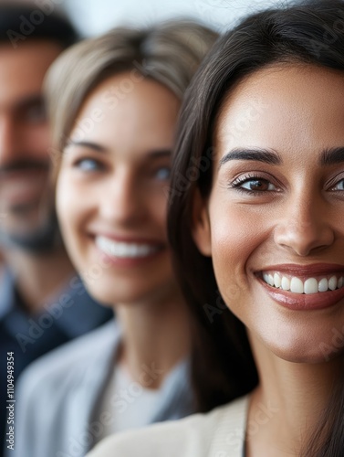 Portrait of successful group of business people at modern office looking at camera. Portrait of happy businessmen and satisfied businesswomen standing as a team. Multiethnic group of people smiling.