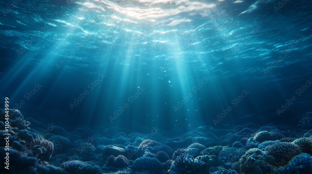 Fototapeta premium Captivating Underwater Scene with Sunlight and Coral Reef Details