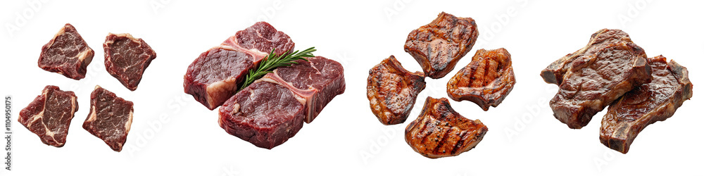 Beef steaks isolated on a white background. collection set png. Beef steaks isolated on a white background. collection set png.