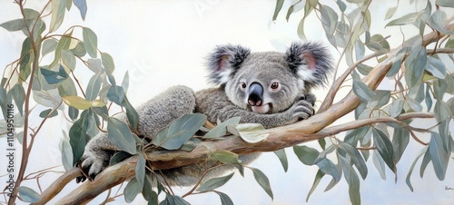 Koala Resting on Eucalyptus Branch: A Serene Australian Scene photo