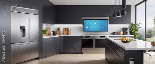 smart home filled with various connected devices and appliances AI, such as smart refrigerators, coffee makers, and ovens, all communicating with each other to simplify everyday tasks and enhance