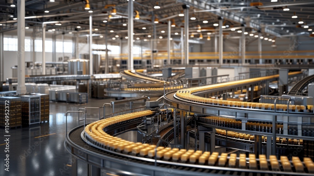 Modern Factory Bottling Line Automated Production Process Modern Factory Bottling Line Automated Production Process