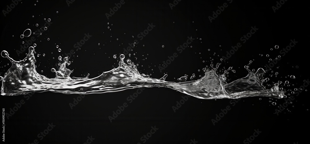 Obraz premium Water Splashing Across Black Background Showing Bubbles