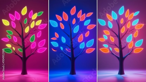 Three posters featuring colorful tree breanch abstract art photo