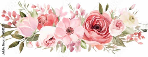Watercolor Painting of a Delicate Pink and Red Floral Arrangement