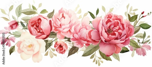 Delicate Watercolor Painting of Pink Roses and Peonies
