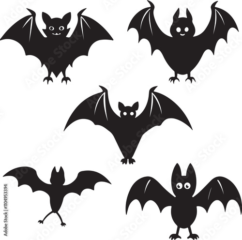bat set of design set of black collection of sil art 