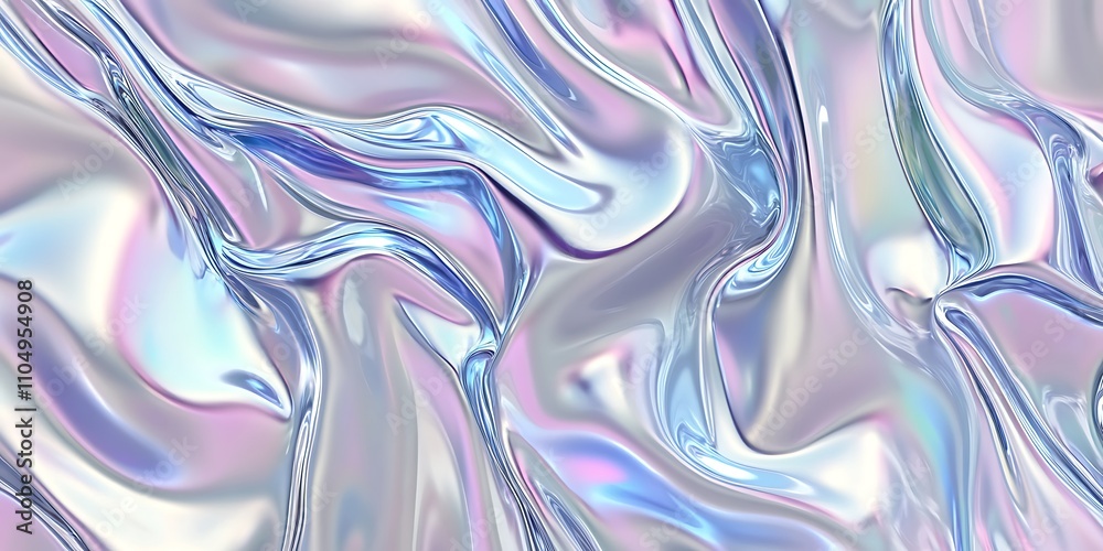 Fototapeta premium Ethereal holographic pastel rainbow background with wavy creases and folds, featuring an iridescent effect that adds depth and dreamy texture