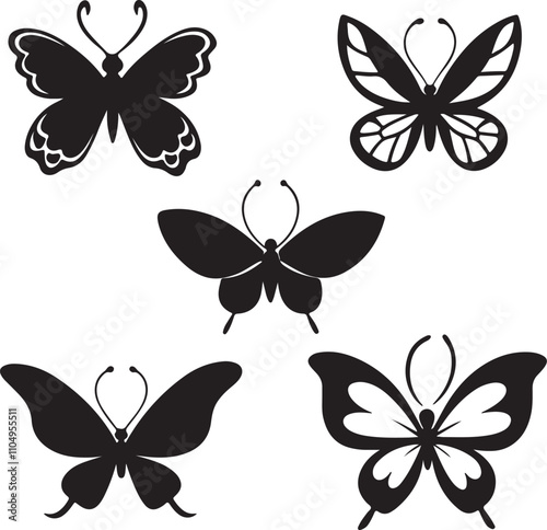 butterfly set of design set of black collection art 
