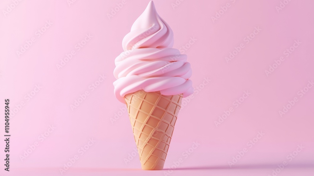 Pink Ice Cream Cone Against Pink Background Pink Ice Cream Cone Against Pink Background