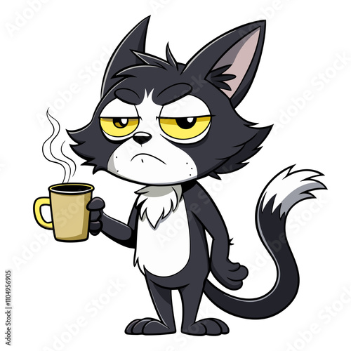 grumpy cartoon cat sleepy expression vector
