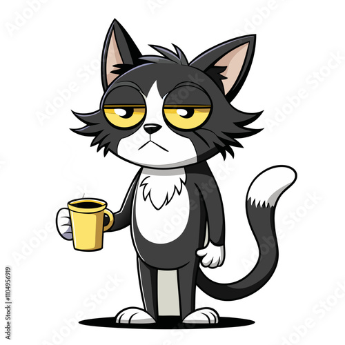 grumpy cartoon cat sleepy expression vector