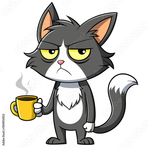 grumpy cartoon cat sleepy expression vector
