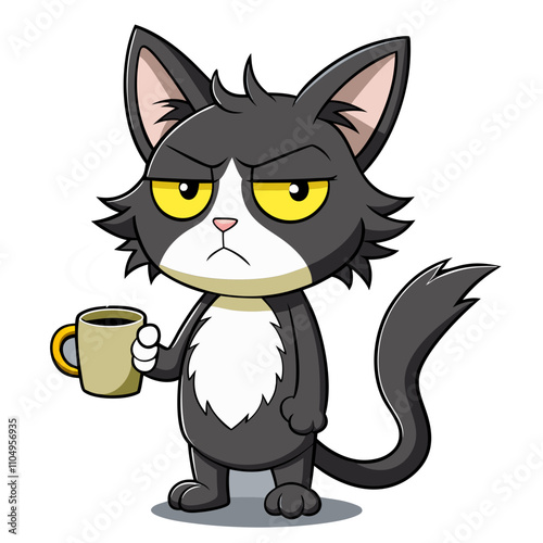 grumpy cartoon cat sleepy expression vector
