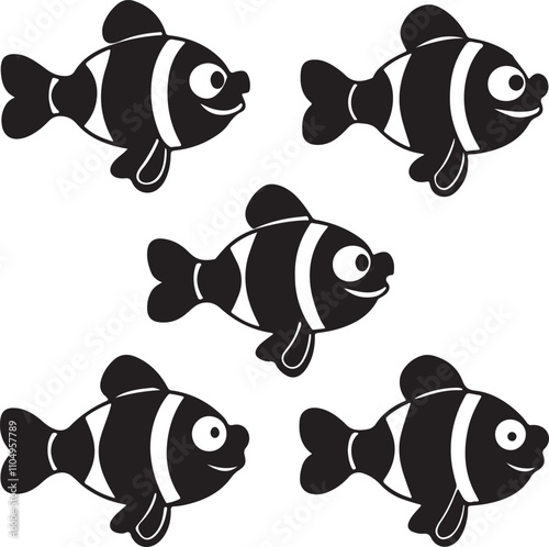 set of funny cartoon fish