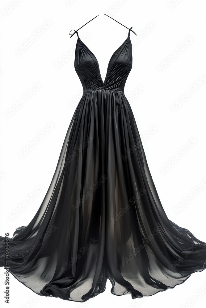 Elegant black flowing gown, v-neck, sheer fabric. Elegant black flowing gown, v-neck, sheer fabric.