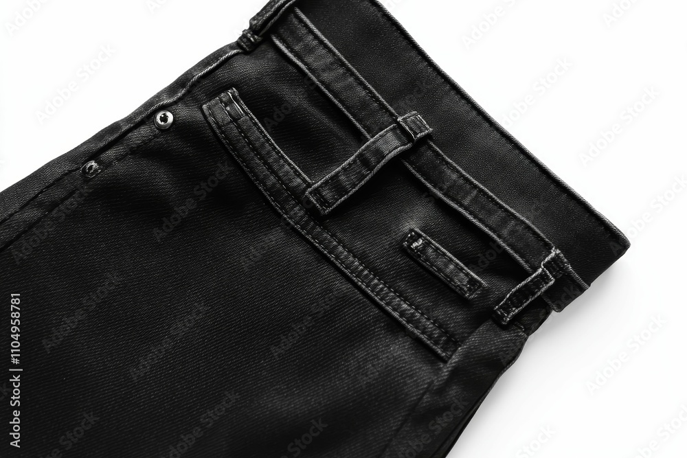 Black pants; back view, textured fabric, detail stitching. Black pants; back view, textured fabric, detail stitching.