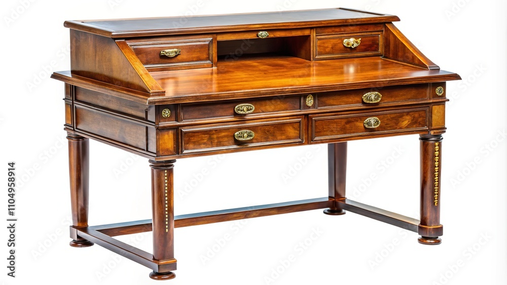 Antique Wooden Secretary Desk, Photorealistic AI Art, Dark Wood, Brass Hardware Antique Wooden Secretary Desk, Photorealistic AI Art, Dark Wood, Brass Hardware