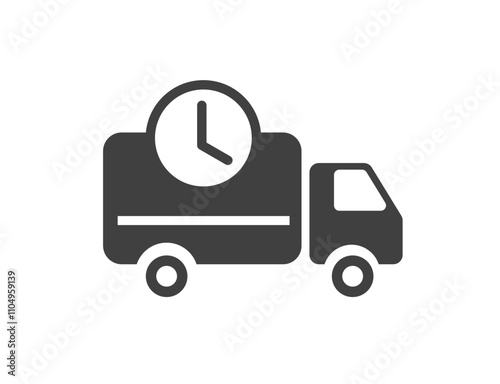 Delivery truck clock time icon vector simple graphic illustration, shipping cargo freight semi van waiting pictogram solid glyph silhouette, lorry holding awaiting status timer image clip art

