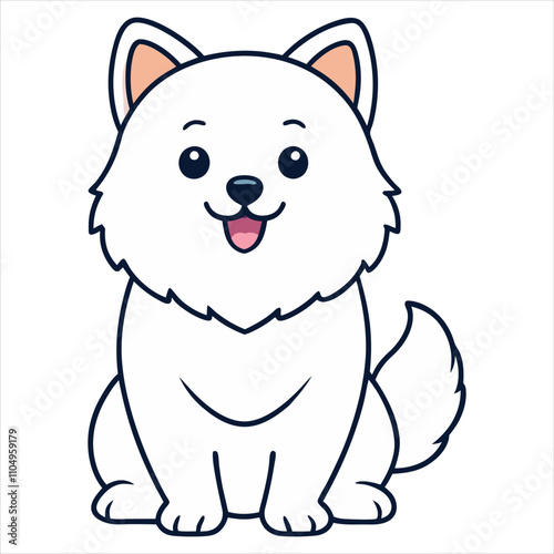 Playful Baby Japanese Spitz Sitting in Fun Cartoon Style