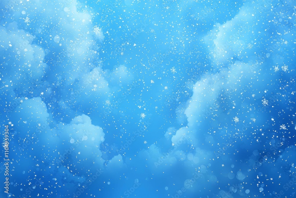 Obraz premium hyper realistic photo of Falling snow over blue background with copy space , isolated on white background, , copy space, copy space for text,