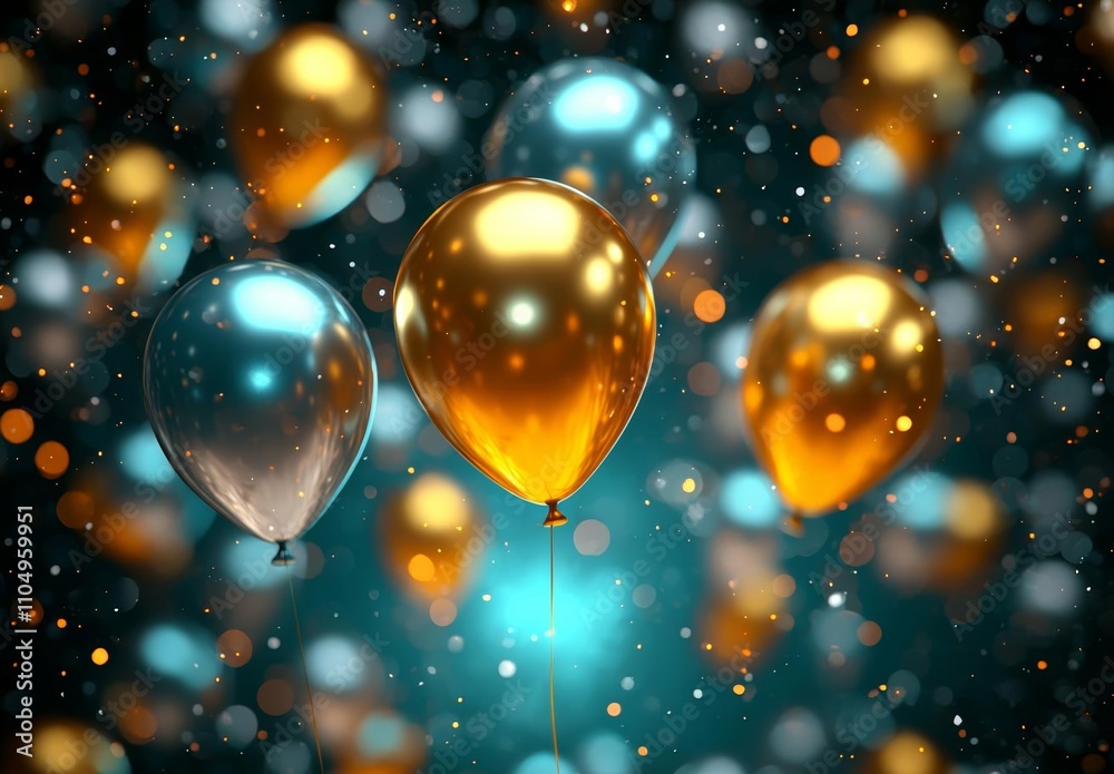 hyper realistic photo of gold blue gold silver yellow and gold balloons on blue background hyper realistic photo of gold blue gold silver yellow and gold balloons on blue background