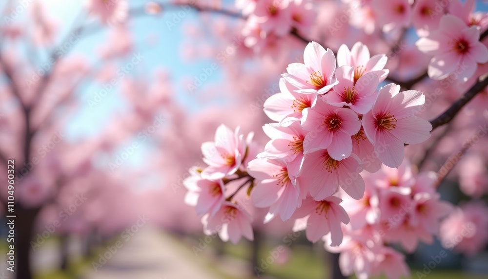 Fototapeta premium A pink blossom-filled tree in a park