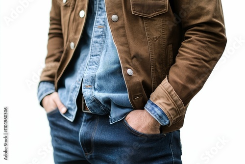 Wallpaper Mural Brown jacket, blue shirt, denim jeans, hands in pockets. Torontodigital.ca