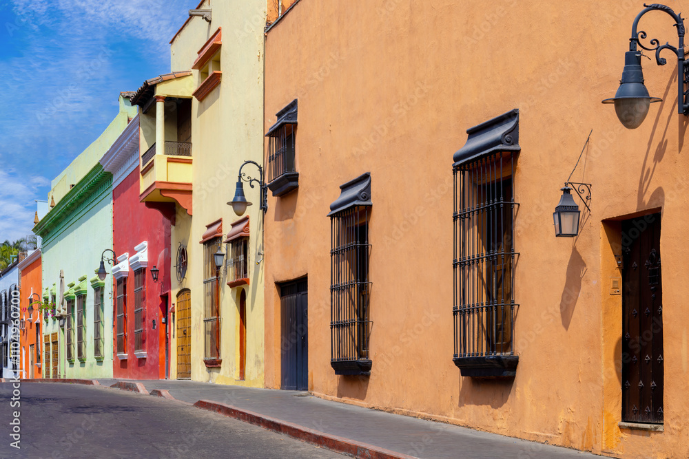 Scenic colorful colonial architecture of Cuernavaca streets in historic center in Mexico Morelos.