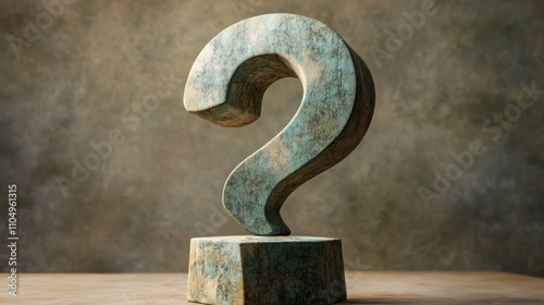 Weathered Wooden Question Mark Sculpture On Stand photo