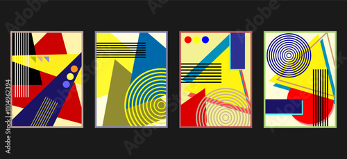 Modern abstract covers set, minimal covers design. Colorful brutalism geometric background, geometric illustration