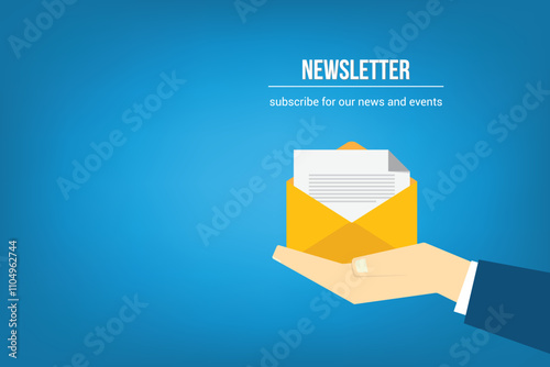 Newsletter. vector illustration of email marketing. subscription to newsletter, news, offers, promotions. a letter and envelope. subscribe, submit. send by mail.