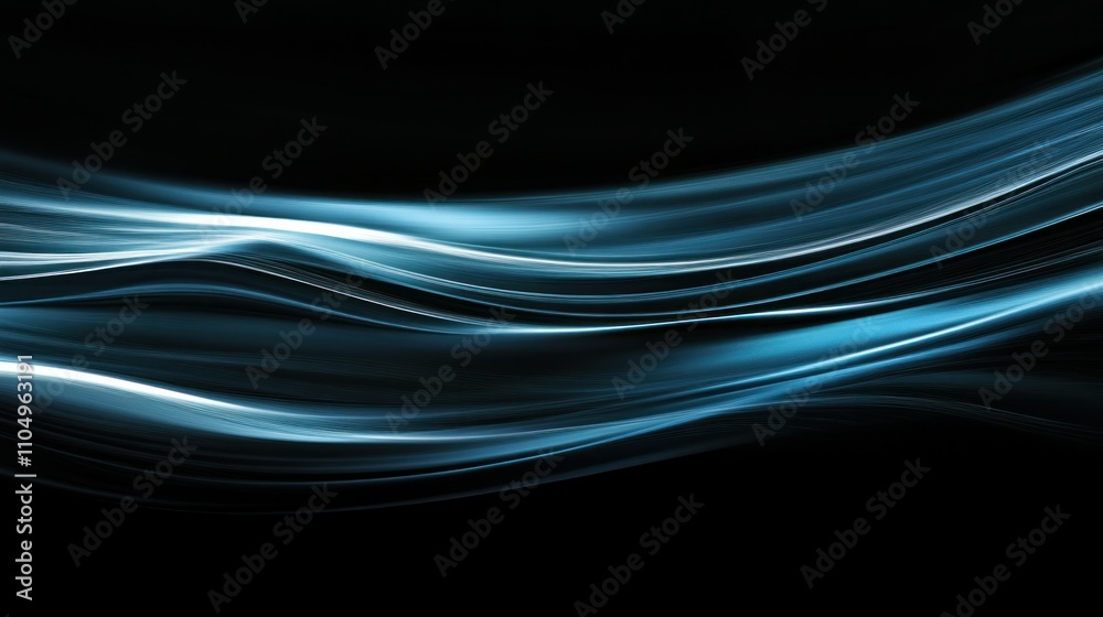 Stylish light blue horizontal light flare over black, minimalist and sleek, embodying modern elegance