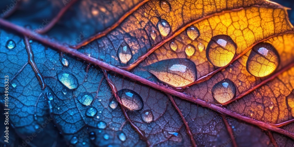 Fototapeta premium Falling liquid from the leaf Tropical leaf A detailed