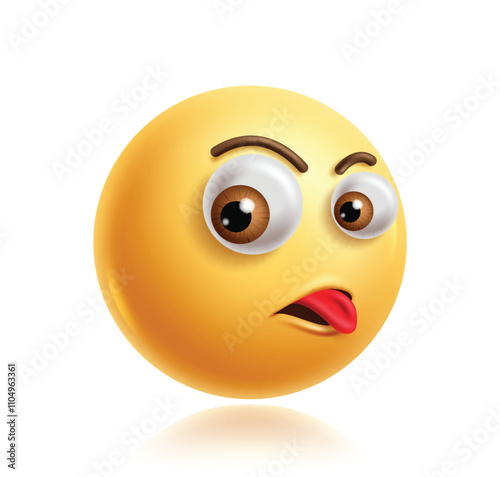 Side view emoji 3d clipart character. Emoji icon character in naughty, silly, playful, joking, fun and cute facial expression with side eyes and tongue face. Vector illustration side view emoticon 