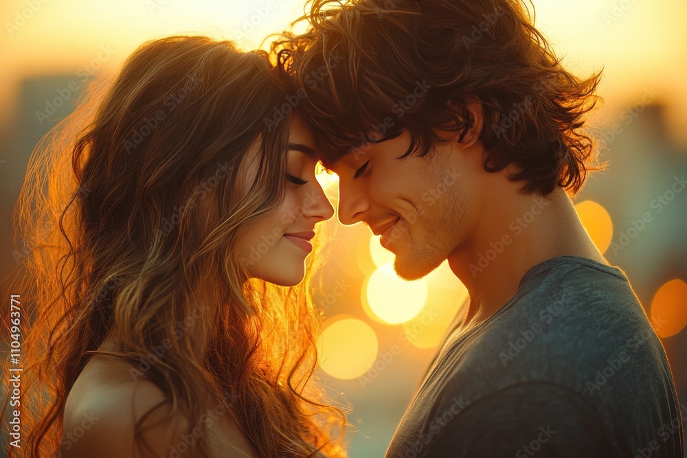 A couple is kissing each other in the sun