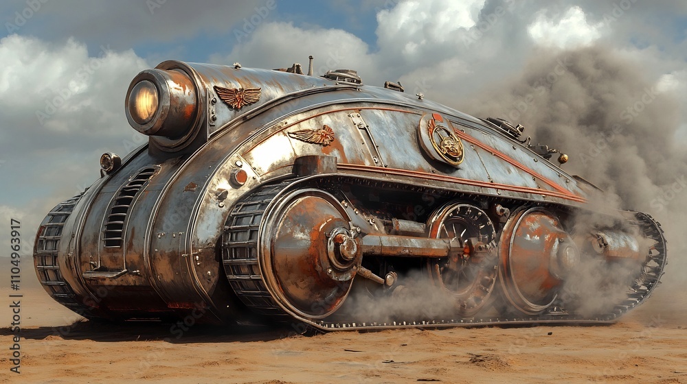 Fototapeta premium Futuristic Armored Military Vehicle in Dramatic Desert Landscape