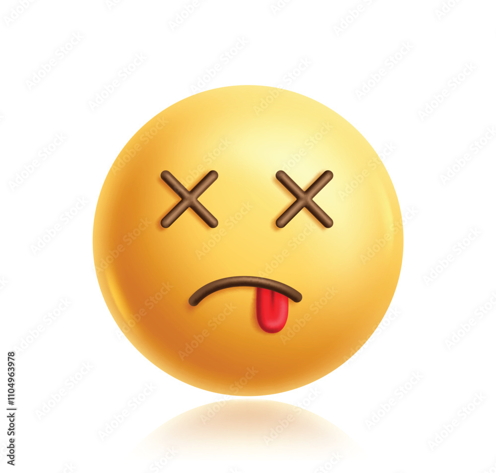 Dead emoji clipart 3d character. Emoji face character in crossed eyes ...