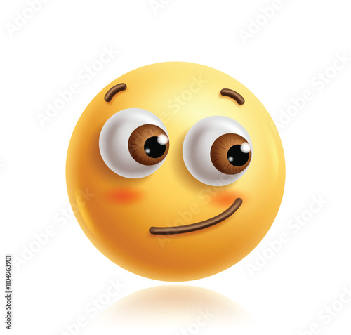 Side eyes emoji clipart 3d character. Emoji face cute character in happy, fun, enjoy, smiling, blush and cheerful facial expression yellow graphic element. Vector illustration side eye emoticon clip 
